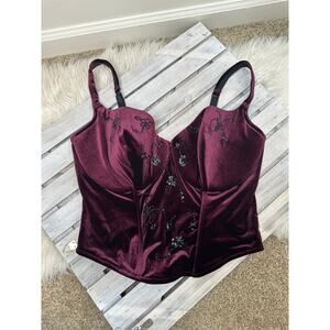NWT Cacique Velvet Maroon Purple Beaded Bustier Top